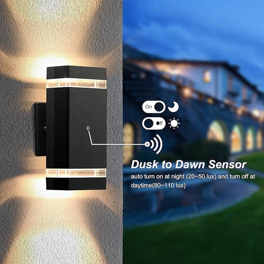 LMP 2 Packs Dusk to Dawn Outdoor Lighting, Wall Sconce with 5w LED Bulbs, Outside Lights for House IP65 Waterproof Aluminum Up and Down Outdoor Lights for House, Garage, Porch, Doorway