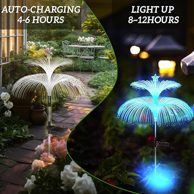 Solar Garden Lights 3 Pack Waterproof Outdoor 7 Color Changing Solar Flower Lights Double Jellyfish and Star Design Christmas Yard Garden Decor