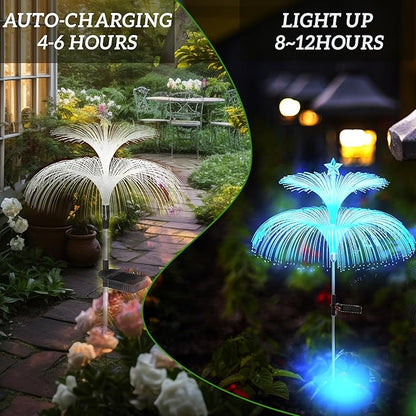 Solar Garden Lights 3 Pack Waterproof Outdoor 7 Color Changing Solar Flower Lights Double Jellyfish and Star Design Christmas Yard Garden Decor