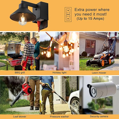 Dusk to Dawn Outdoor Barn Light Fixture with GFCI Outlet, Powder-coated Black Waterproof Exterior Wall Light Sconce, Photocell Sensor Porch Light Wall Mount with Outlet,Modern Farmhouse Outside Lights