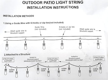 Outdoor String Lights Patio Party Lights Summer Deck Lights (Bulbs Included) 48ft