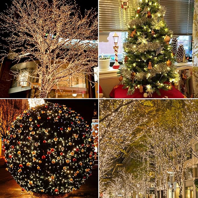 Solar String Lights for Outside,2Pack 66FT 200 LEDs Solar Fairy Lights,Waterproof 8 Modes Button Outdoor String Light for Patio Garden Backyard Tree Wedding Christmas,Copper Wire,Warm White