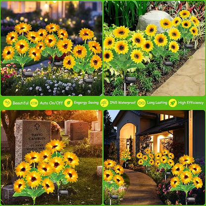 Solar Lights Outdoor Garden Decor, Upgraded 6 Pack with 36 Sunflowers, Auto On/Off Solar Flowers, Waterproof Garden Lights for Yard Patio, Gift for Mother