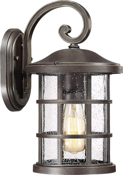 Quoizel Crusade Outdoor Wall Lantern, Coastal Armour 14.25 Inch 1-Light Palladian Bronze Wall Sconce, Clear Seeded Glass, 100W Exterior Wall Lantern Fixture, Outside Lights for Patio, Porch or Garage