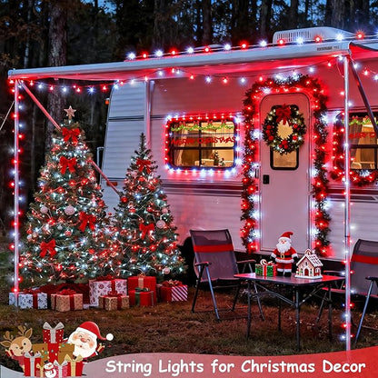JMEXSUSS Red and White Christmas Tree Lights with Remote, 600 LED String Lights Outdoor Indoor Clear Wire, 168ft Christmas Twinkle Lights Plug in for Bedroom Tree Birthday Party Christmas Decorations