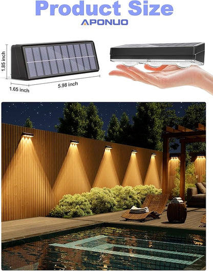 APONUO Solar Fence Lights Outdoor Waterproof, Fence Lights Solar Powered, 12 RGB Color Modes & Warm White & Cool White, Fence Solar Light Outdoor for Backyard, Patio, Wall, Deck, Yard（8 Pack, Black）