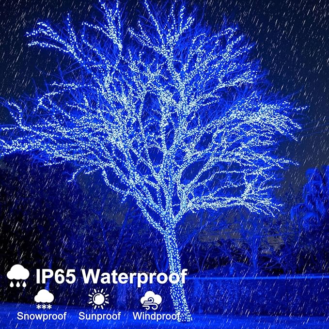 100FT 300 LED Christmas Lights Outdoor, Blue Christmas Tree Lights with 8 Modes Waterproof, Plug in Green Wire | Lumora