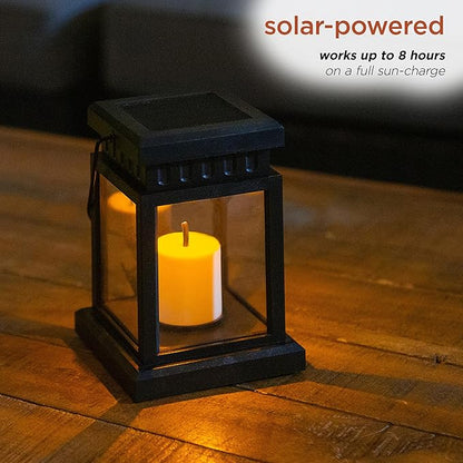 Alpine Corporation 19" Tall Outdoor Solar Powered Hanging or Stake Lanterns, Black (Set of 6)