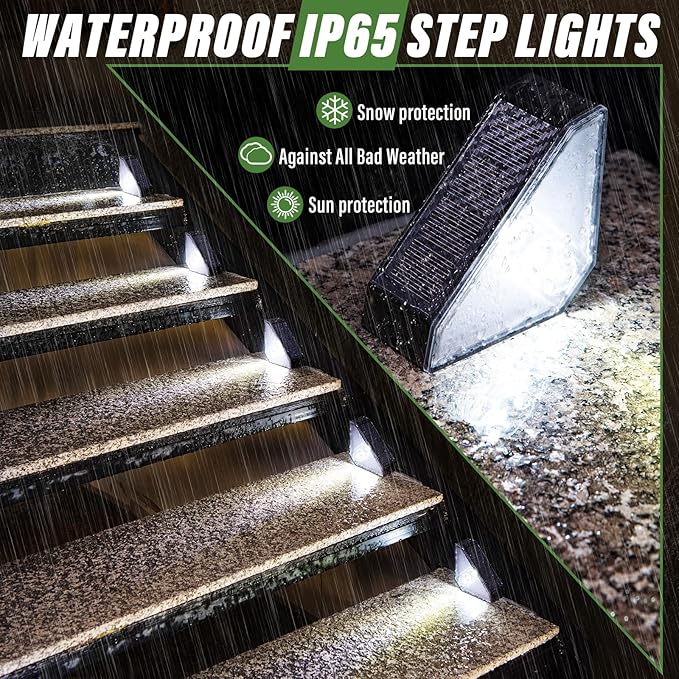 JSOT Solar Step Stair Lights Outdoor Yard Decor 8 Pack, IP65 Waterproof Deck Lighting for Outside Solar Powered | Lumora