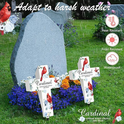 Yousoontic Cardinal Grave Solar Cross Lights Outdoor Memorial Garden Stake Cross Lights for Cemetery Grave Cardinal Garden Decor Solar Stake for Patio Memorial Decoration(Classic Style)