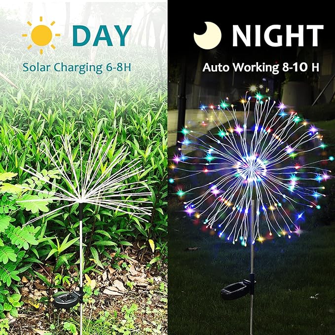 JJGoo Solar Firework Lights, 2 Pack 120 LEDs 2 Lighting Modes Solar Garden Lights Outdoor Waterproof for Yard Patio | Lumora