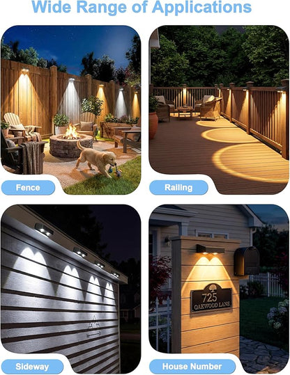 Fence Lights Solar Powered with Remote 12 Pack, Warm White, Cool White and RGB Color Glow LED Solar Lights Outdoor, Dusk to Dawn Solar Fence Lights for Patio, Backyard, Railing, Deck, and Wall