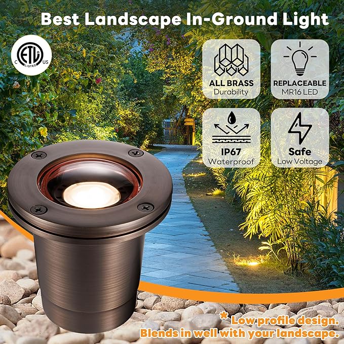 Gardenreet Brass In Ground Well Light - Ip67 Low Voltage Outdoor Light, 12V LED Landscape Lighting, Antique Bronze | Lumora