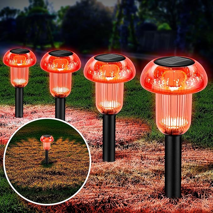 Easter Solar Pathway Lights Outdoor Decorative 4 Pack, Red LED Mushroom Solar Lights Outdoor Waterproof Solar | Lumora