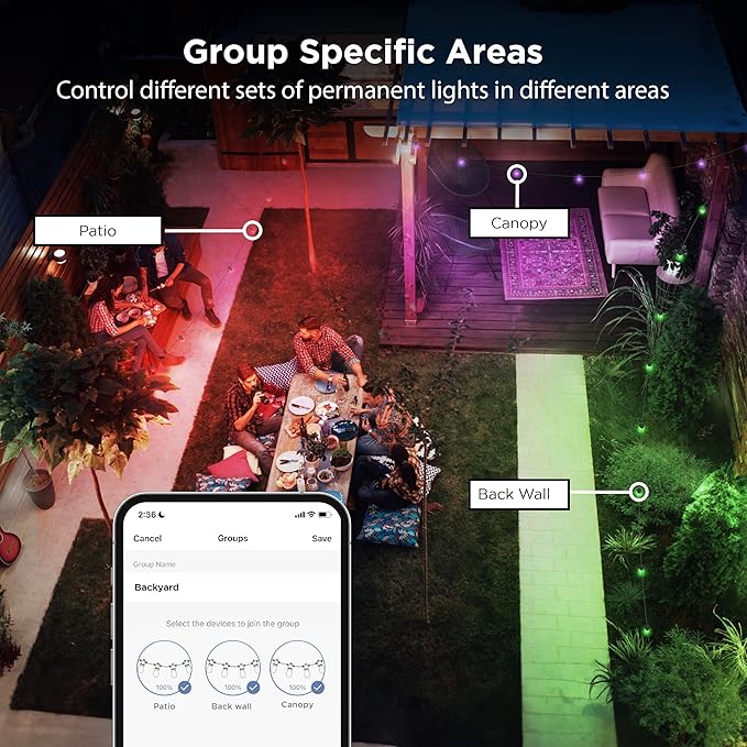 Feit Electric 24ft Smart Outdoor String Lights, 12 Socket Color Changing Works with Alexa/Google Assistant, Heavy | Lumora