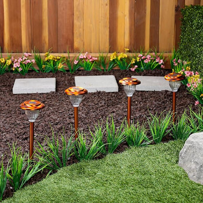 Alpine Corporation LBM174SLR-4 Solar Copper Stainless Steel Pathway LED Lights, 15" H, Bronze, Set of 4