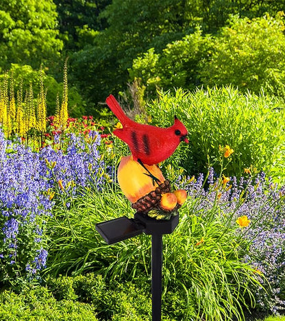 Cardinal Decor Solar Garden Decor Waterproof Red Bird Figurine Solar Stake Lights for Outside Yard, Patio, Lawn, Porch, Cemetery, Grave
