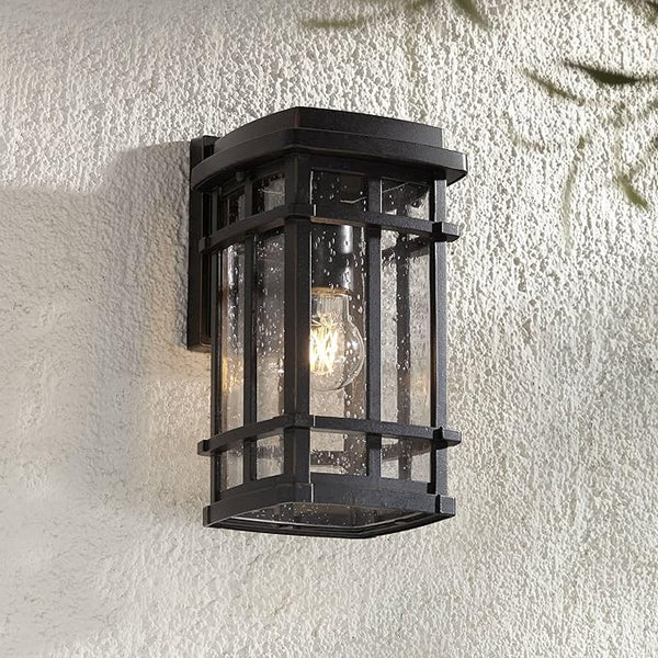 John Timberland Neri Mission Outdoor Wall Light Sconce Fixture Oil Rubbed Bronze 12 1/2" Clear Seedy Glass Decor | Lumora