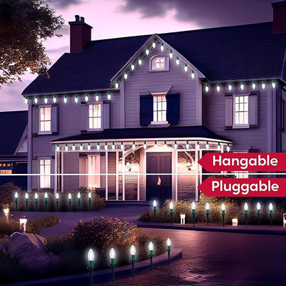 Joiedomi Christmas C9 Pathway Lights Outdoor Decorations 24 Packs, 30.75ft Xmas White Pathway Marker String Lights for Holiday Waterproof Outside Yard Garden, Party, Walkway Decor