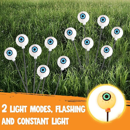 JOYIN Halloween Decorations Outdoor Solar Scary Eyeball Lights, 2 Pcs 12LEDs Warm Pathway Yard Stakes, Waterproof Firefly Lights for Halloween Graveyard Yard Garden Patio Walkway Party