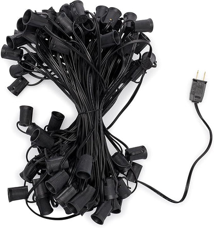 Holiday Lighting Outlet C9 Christmas Light String, Patio Event Lighting, Black Cord, 12" Socket Spacing, E17 (100'')