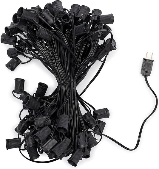 Holiday Lighting Outlet C9 Christmas Light String, Patio Event Lighting, Black Cord, 12" Socket Spacing, E17 (100'')
