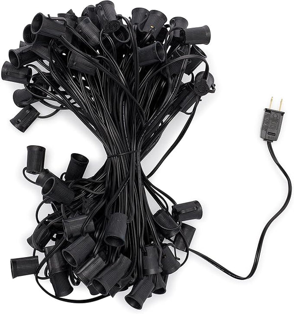 Holiday Lighting Outlet C9 Christmas Light String, Patio Event Lighting, Black Cord, 12" Socket Spacing, E17 (100'') | Lumora
