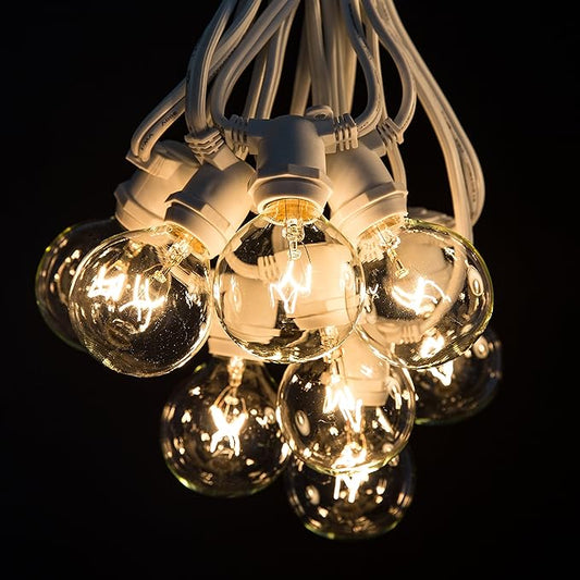 Hometown Evolution, Inc. 100 Foot C9 Commercial Exterior Globe String Lights with 80 G50 2 Inch Clear Bulbs (White Wire) for Weatherproof Heavy Duty Vintage Outside Lighting