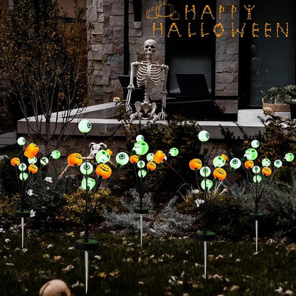 Halloween Decorations Outdoor Solar Scary Eyeball Lights,18LED Green Eyeball Swaying Firefly Lights,Waterproof Solar Halloween Path Lights for Yard Garden Lawn Party Decor(2pack)