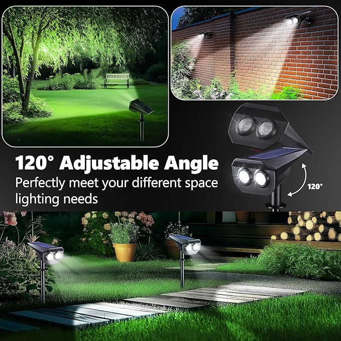 Flacchi Solar Lights Outdoor Waterproof - 2 Lighting Modes Solar Powered Garden Yard Spot Lights for Outside | Lumora