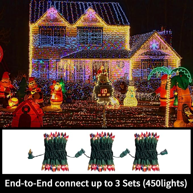 LAMPHOME Easter Decorations Mini String Lights, 300Lights 63.8ft(2pk of 150L) Easter Mini Lights, Multicolor Christmas Lights Decoration for Indoor Garland Party Christmas Tree
