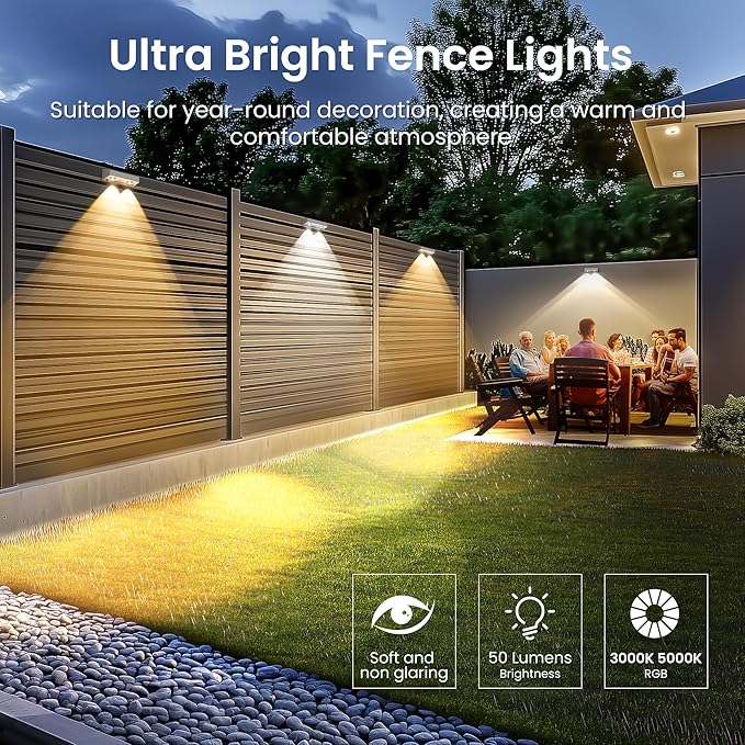 SOLPEX Solar Fence Lights Outdoor, 9 Fixed Colors ＆ Color Changing Fence Solar Lights Outdoor Waterproof IP65, LED | Lumora