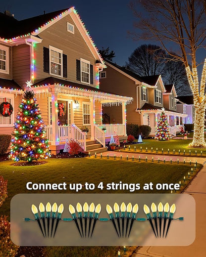 C9 Christmas Lights, 51.4ft Christmas Pathway Lights Outdoor with 40 LED Bulbs and Stakes, Connectable Waterproof String Lights for Path Driveway Sidewalk Lawn Yard Holiday Decorations, Warm White