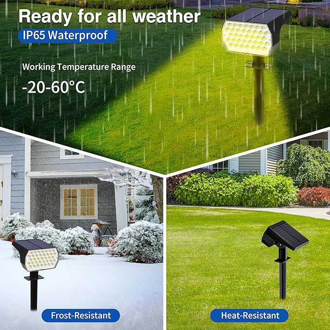Solar Spot Lights Outdoor - 74 LED 3 Lighting Modes 2-in-1 Solar Landscape Spotlights, IP65 Waterproof Outdoor Solar Lights for Yard Garden Pathway Outside Landscape - 4PK