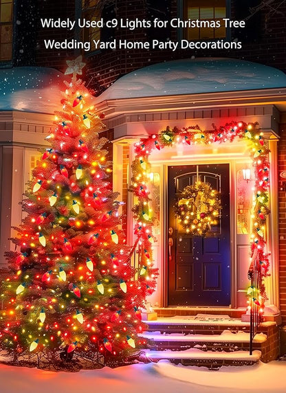 C9 Christmas Lights Outdoor, 100 Feet Strawberry Waterproof String Lights with 100 Bulbs, Connectable Waterproof Lights for Holiday Party Roofline Backyard Patio, Green Wire(Red & Warm White)