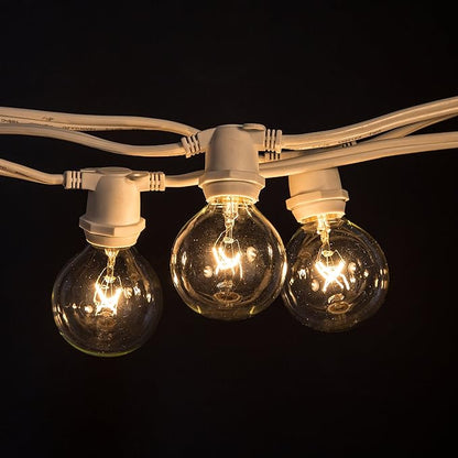 Hometown Evolution, Inc. 50 Foot C9 Commercial Exterior Globe String Lights with 40 G50 2 Inch Clear Bulbs (White Wire) for Weatherproof Heavy Duty Vintage Outside Lighting