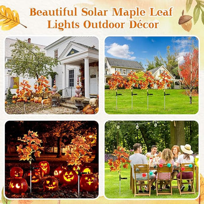 2 Pack Fall Solar Lights Outdoor Decorative, 35 LED Maple Leaf Solar Stake Lights Waterproof Fall Decor for Autumn Garden Yard Outside Pathway Halloween Thanksgiving Decorations