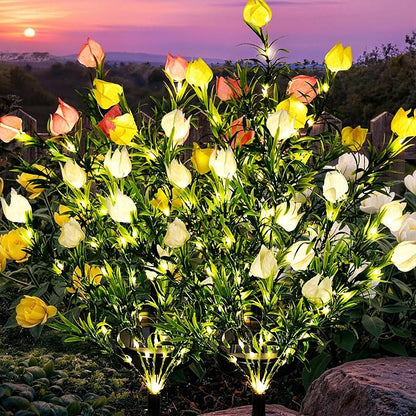 GIGALUMI Solar Garden Lights with Gardenias, LED Garden Decor Carefree Solar Flowers Outdoor Waterproof, Yard Decorations Outdoor, Allergy-Free, Everlasting Light up Flowers for Yard Patio (Set of 4)