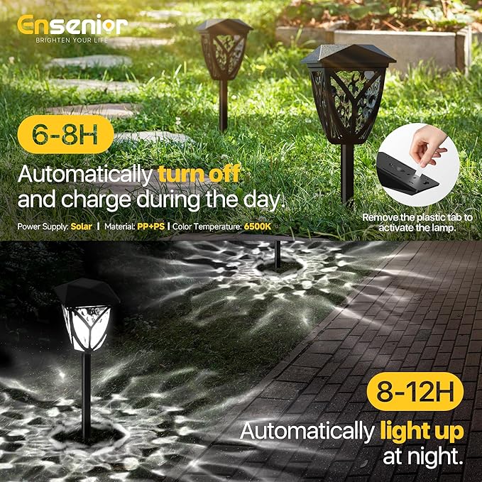 Ensenior 6-Pack Solar Lights Outdoor, 6500K LED Solar Garden Lights for Pathway, Yard, Patio, Walkway, Planter, Waterproof, Energy-Efficient Landscape Lighting