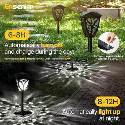 Ensenior 6-Pack Solar Lights Outdoor, 6500K LED Solar Garden Lights for Pathway, Yard, Patio, Walkway, Planter, Waterproof, Energy-Efficient Landscape Lighting