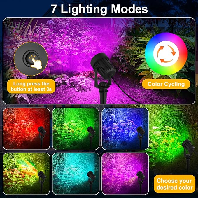 T-SUNUS RGB Solar Spot Lights Christmas Outdoor 6-in-1, Color Changing Landscape Spotlights Pond Lighting | Lumora