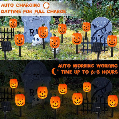 Retisee Halloween Pumpkin Pathway Markers Lights Solar Powered Pathway String Lights Light up Jack O Lantern Pumpkin Garden Stakes for Yard Lawn Tree Patio Walkway Driveway Party Decor (10 Pcs)