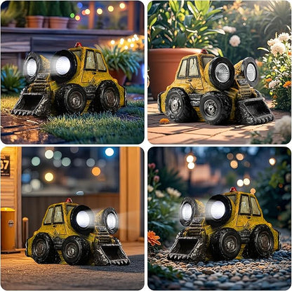 Garden Statue Outdoor Solar Truck Decor with Light Rustic Vintage Bulldozer Construction Decoration for Lawn Patio Yard Gifts for Men