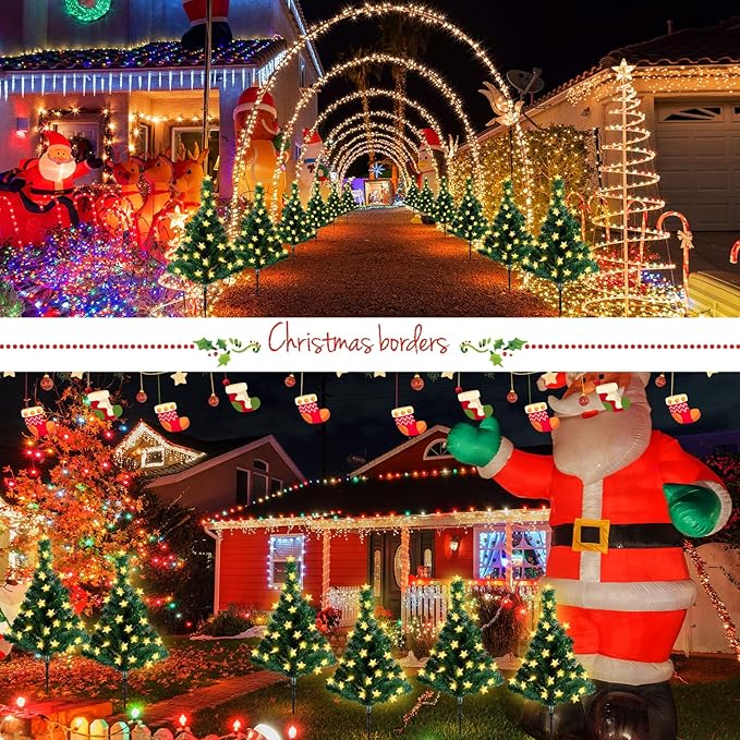 Retisee 6 Pack Solar Christmas Tree Pathway Lights Decorations Outdoor LED Star 8 Modes Prelit Small Christmas Tree Waterproof Solar Stake Lights for Garden, Yard, Lawn, Cemetery
