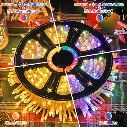 JMEXSUSS 600 LED Color Changing String Lights Plug in, 168FT Warm White & Multicolor Christmas Lights with Remote, Christmas String Lights Outdoor Waterproof Clear Wire for Tree Xmas Decor
