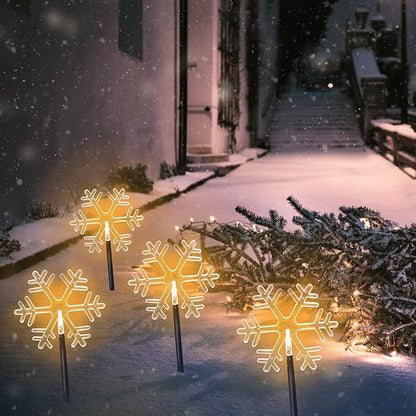 Solar Led Pathway Lights Snowflake Path Light for Christmas Decoration Waterproof Garden Light Yard Decoration Warm White (Snowflakes)