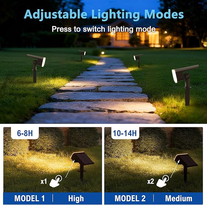 Solar Lights Outdoor Waterproof IP65, Super Bright LED, 3000K 2 Lighting Modes, Solar Powered Yard Garden Solar | Lumora