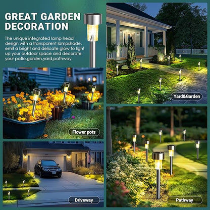 GIGALUMI Solar Lights Outdoor Waterproof, 20 Pack, Stainless Steel LED Solar Garden Lights for Patio, Lawn, Yard and Landscape,Garden Decor Patio Decor, Warm White