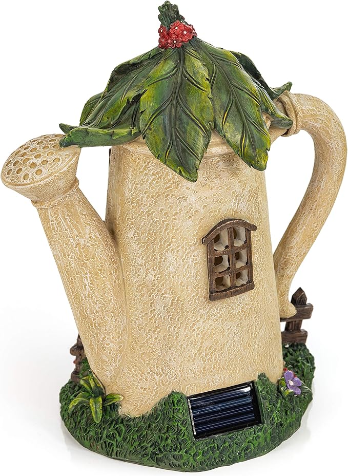 VP Home Watering Can Fairy Cottage Solar Light for Home and Outdoor Decor, Watering Can Solar Powered Flickering LED Garden Light Fairy Cottage Backyard Halloween Decoration