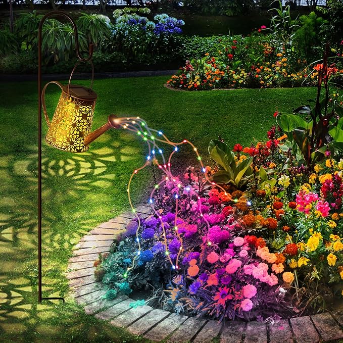 Solar Watering Can Lights, Solar Watering Can with Cascading Lights, Vintage Hanging Lantern Outdoor Decor for Garden Yard Lawn Patio Pathway (Multicolor)